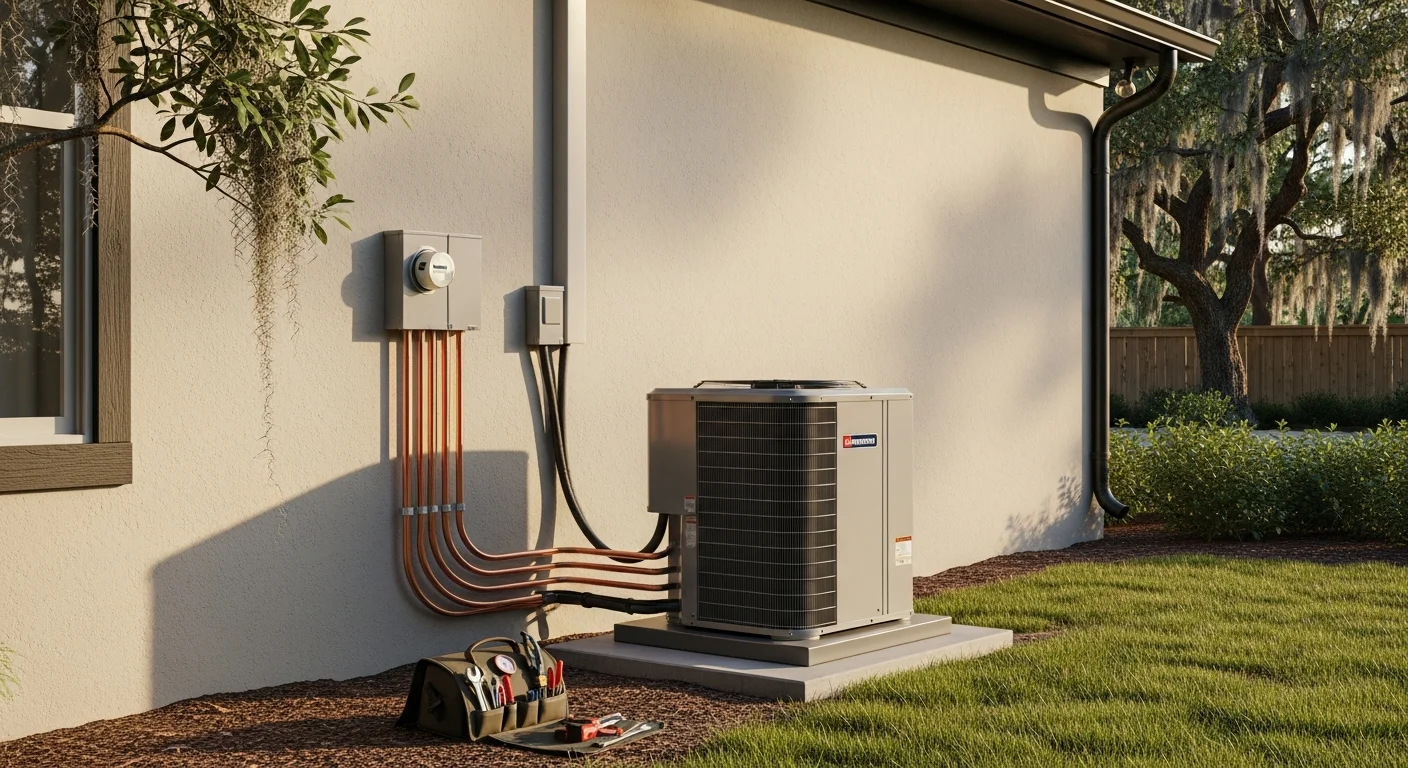 HVAC technician servicing air conditioning unit