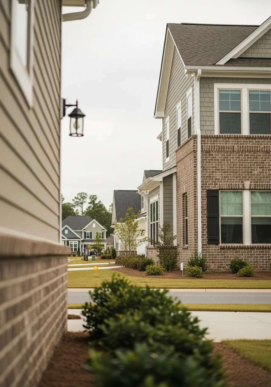 Exterior detail of a Carolina Forest home showing quality construction and HOA-compliant finishes.