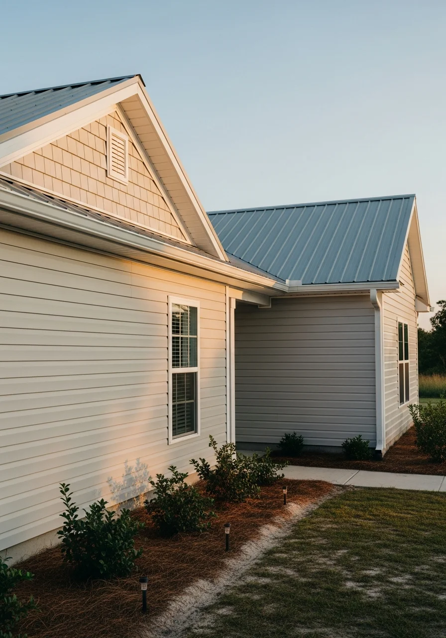 Detail of a Longs home exterior showing quality construction and maintenance on a rural property.